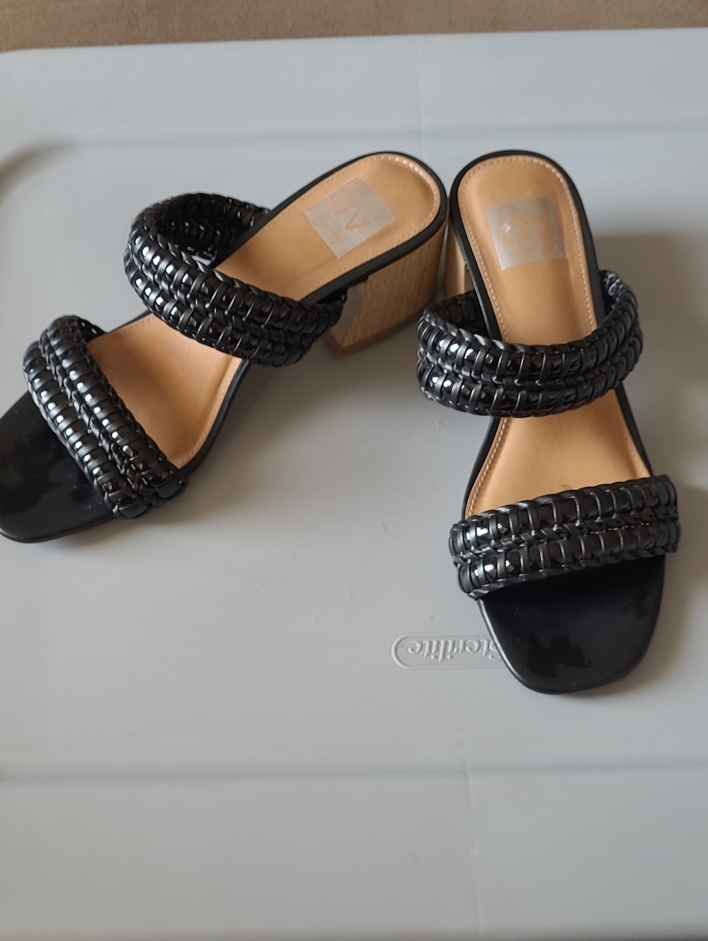 Dolce Vita Santana Woven Double-Strap Black Block Heel Sandals Sz 7